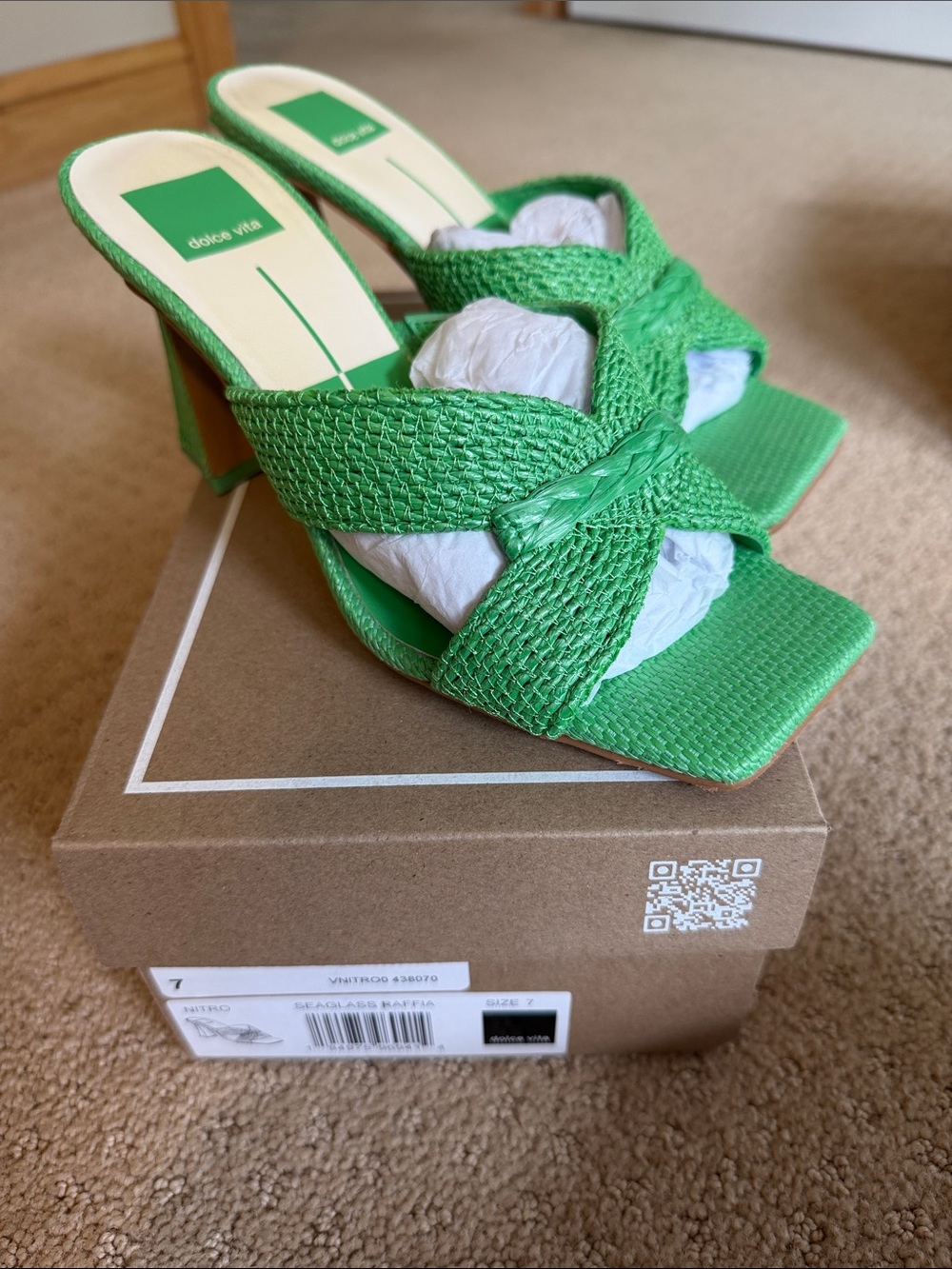 Dolce Vita Bright Green Braided Square-Toe Slide Heels